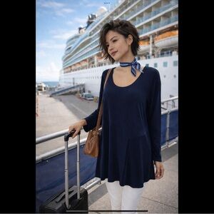 Sympli Made in Canada Navy Asymmetrical Tunic Blouse Size 14